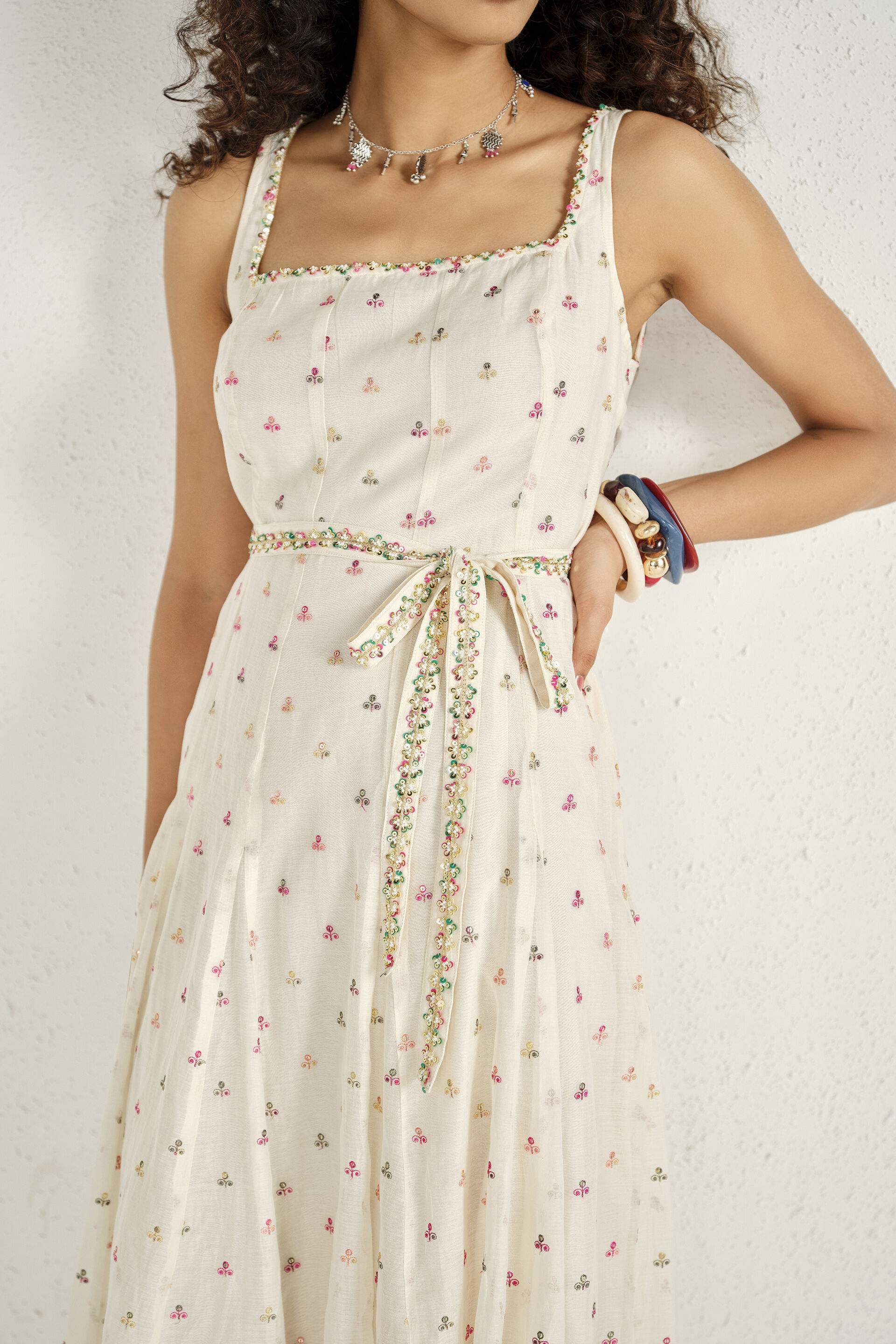 Embroidered Maxi Dress in White, White, image 4